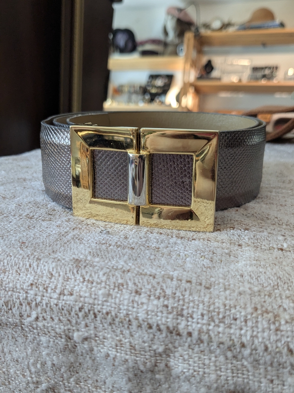Vintage 80s Emmanuel Genuine Reptile Wide Belt Gold Buckle M